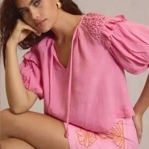 Anthropologie NWT pink linen blouse
